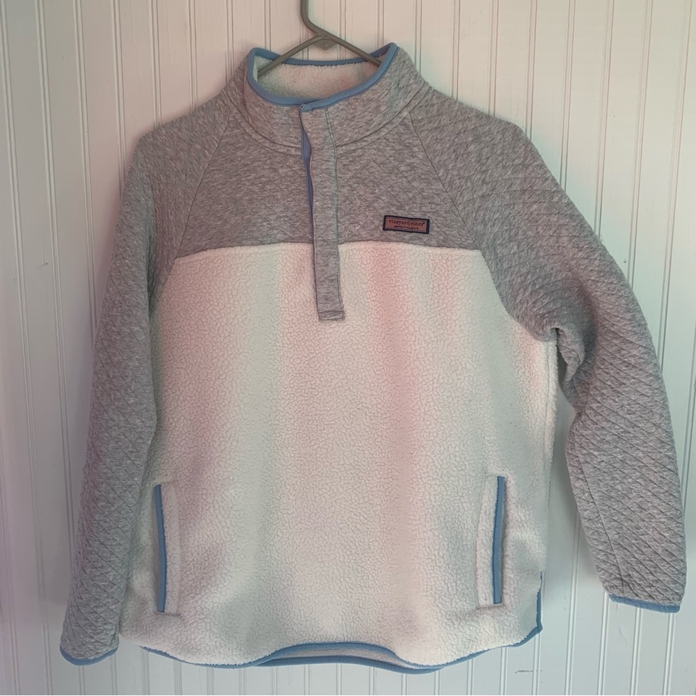 Vineyard Vines (Large) Gray Sherpa Quilted Pullover